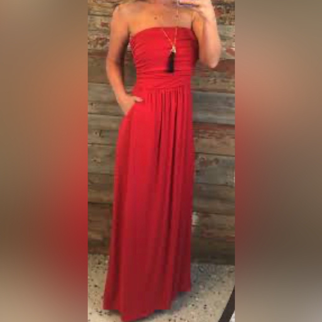 New Zenana Red Strapless Pocket Dress